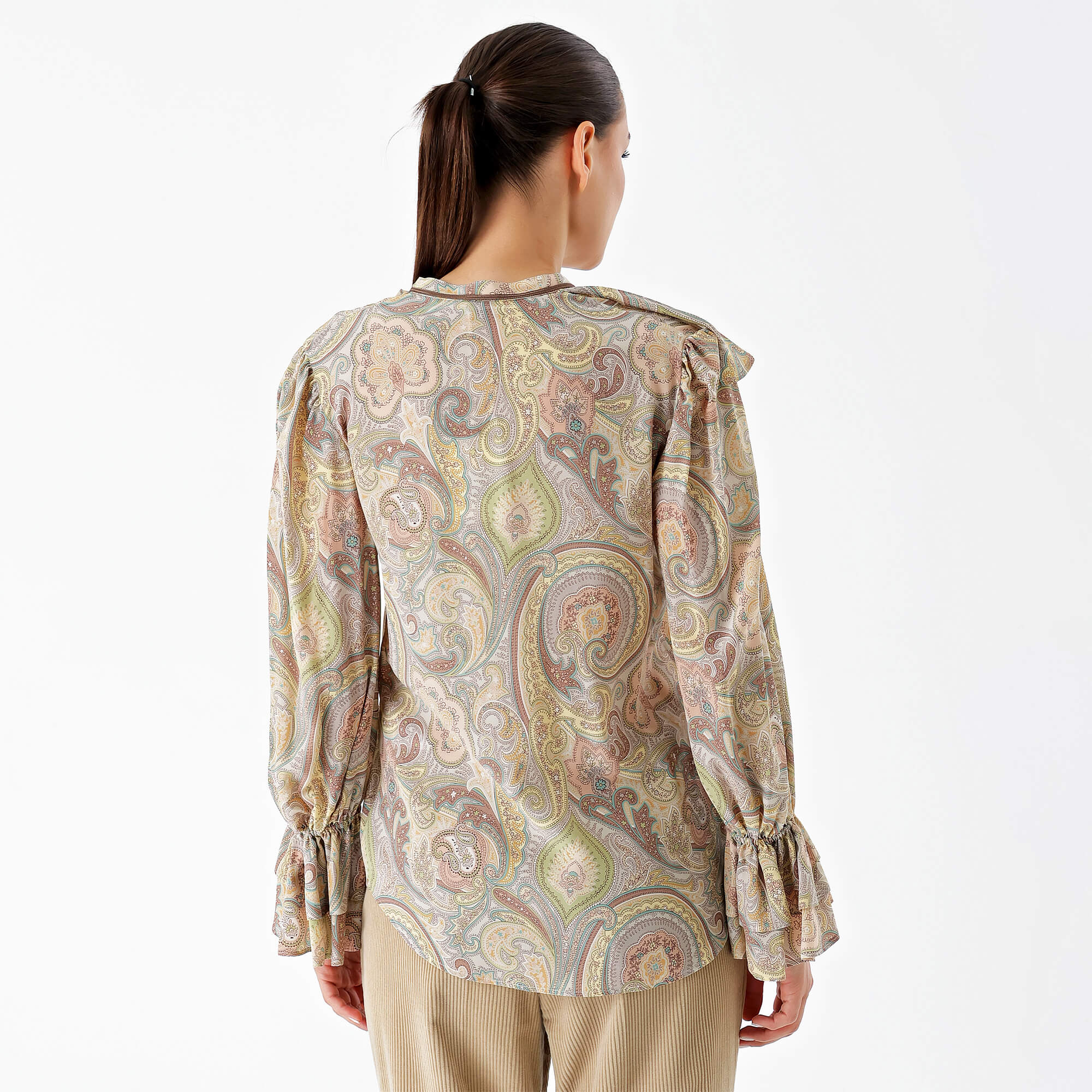 Etro-Soft Multicolor Silk Ruffled Paisley Printed Blouses